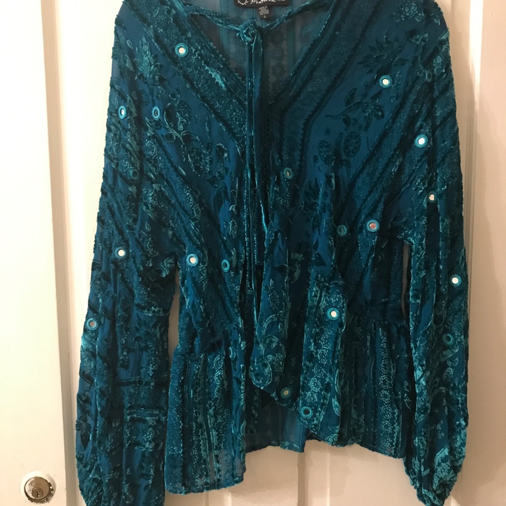 For Love & Lemons velvet burn out blouse size L.